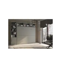 composition armoire lit horizontale strada-v2 gris graphite mat couchage 160*200 avec surmeuble et 1 colonne bibliothèque 20100888881