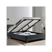lit complet sommier relevable + tête de lit + cadre de lit capitole - gris - 160x200