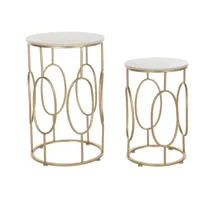 set de 2 tables gigognes rondes en marbre et métal coloris blanc / doré