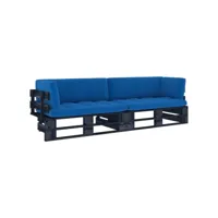 canapé fixe 2 places palette  canapé scandinave sofa avec coussins pin imprégné de noir meuble pro frco73001