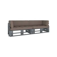 canapé fixe 2 places palette  canapé scandinave sofa avec coussins pin imprégné de gris meuble pro frco94225