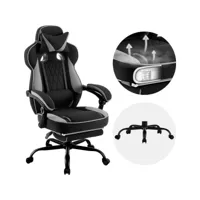 fauteuil gamer pivotante,hauteur réglable,chaise de bureau avec réssorts,en tissu maillé,noir+gris