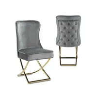 audrey - lot de 2 chaises en velours gris pieds en métal doré audrey-y-2009g-gri-2
