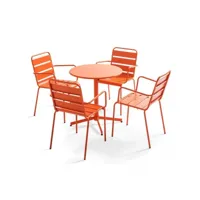 ensemble table de jardin et 4 fauteuils métal orange - palavas