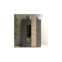 vitrine 2 portes gris-chêne naturel - bolzano - l 121 x l 44 x h 169 cm - neuf