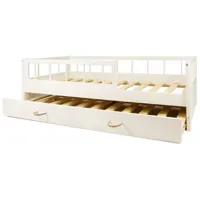 lit d'enfant en bois naturel style scandinave 160x80cm avec barrière et double couchage : confort et sécurité assurés - blanc