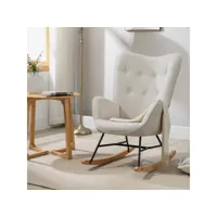 fauteuil à bascule allaitement scandinave chaise loisir et repos en tissu avec pieds en e' bois métal pour salon, chambre, beige