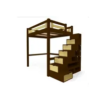 lit mezzanine adulte bois + escalier cube hauteur réglable alpage 160x200  wenge,vernis naturel alpag160cub-wv