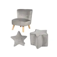 roba ensemble lil sofa pour enfants - fauteuil + tabouret  + coussin décoratif - gris