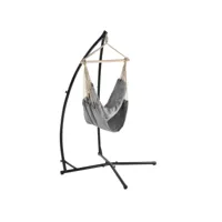 [casa.pro] siège suspendu fauteuil suspendu chaise hamac avec cadre coton polyester métal fritté gris et noir 100 x 100 cm