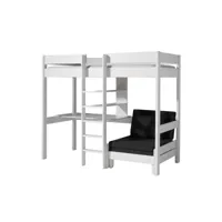 lit enfant mezzanine avec fauteuil convertible en bois massif blanc 90x200 cm - lt2045