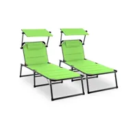 blumfeldt amalfi set transat 2 chaises longues rembourrées tubes d'acier - vert pl-amalfijuicy-set
