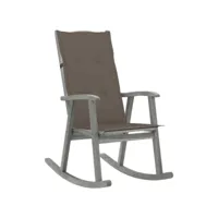 chaise à bascule fauteuil à bascule  fauteuil de relaxation avec coussins gris bois d'acacia massif meuble pro frco45814