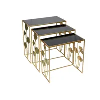 set de 3 tables gigognes en verre et métal coloris noir doré