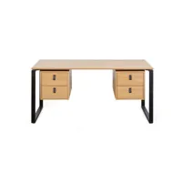 bureau avec rangements 4 tiroirs industriel bois clair chêne et métal noir l160 cm opal