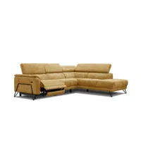 canapé d'angle droit roden 5 places avec un relax électrique tissu doré