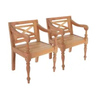 chaise avec accoudoirs bois acajou massif clair gardene - lot de 2