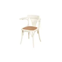 fauteuil chaise thonet avec accoudoirs en frêne massif, finition blanc antique et assise en rotin