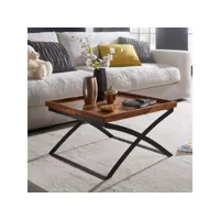 finebuy table basse bois massif sheesham table de salon 63 x 39 x 63 cm  table d'appoint style industriel  meubles en bois naturel table de sofa  table en bois massif jambes en métal
