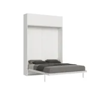 lit escamotable 140x190 avec 1 meuble haut bois blanc kanto