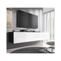 meuble tv 1 porte  160 x 30 x 40cm  noir et blanc finition brillante  modèle nora tvam017blwhxl
