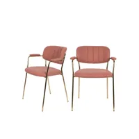 jolien - lot de 2 chaises avec accoudoirs et pieds dorés