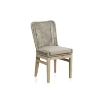 chaise de jardin bois-corde taupe - teguise - l 51 x l 58 x h 94 cm - neuf
