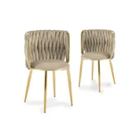 eleni - lot de 2 chaises design en velours beige et pieds dorés eleni-bei-dor