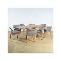 ensemble table extensible de jardin et 8 fauteuils gris pk27008
