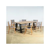 ensemble table de jardin en teck et 6 fauteuils gris pk27013