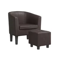 fauteuil salon confortable, fauteuil cabriolet avec repose-pied marron similicuir pwfn56299