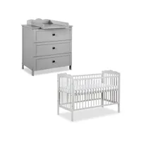 radek iii chambre bébé commode à langer et lit en bois    gris   120x60 cm