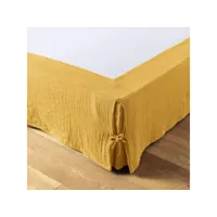 cache sommier double gaze de coton jaune safran 160x200 cm