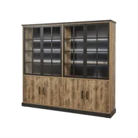 jenna - bibliothèque 8 portes aspect bois et métal noir