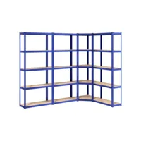 etagères à 5 niveaux 4pcs, etagère de rangement, étagère charge bleu acier et bois d'ingénierie asw53427 meuble pro