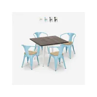 table cuisine restaurant 80x80cm + 4 chaises style tolix bois hustle white top light