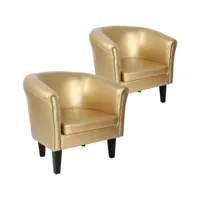 lot de 2 fauteuils chesterfield en synthétique et bois avec éléments décoratifs en cuivre 58 x 71 x 70 cm chaise cabriolet meuble de salon doré helloshop26 01_0000111