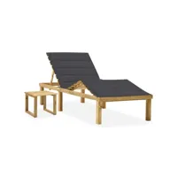 transat chaise longue bain de soleil lit de jardin terrasse meuble d'extérieur 200 x 70 x (31,5-77) cm avec table et coussin pin imprégné helloshop26 02_0012672