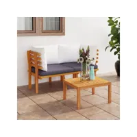 canapé fixe 2 places de jardin  sofa banquette de jardin avec coussins bois d'acacia massif meuble pro frco69829