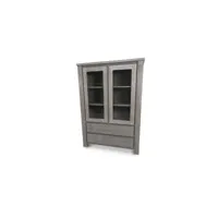 vitrine 2 portes 2 tiroirs bois massif gris - gabriel - l 120 x l 45 x h 170 cm - neuf