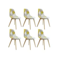 damas - lot de 6 chaises patchwork jaunes