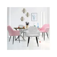 lot de 4 chaises fauteuil design rétro velours salle à manger cuisine gris rose 390002858