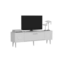 meuble tv tuscon l140cm bois blanc et argent