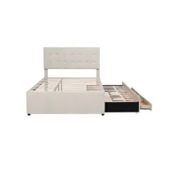 lit avec tiroirs lit double capitonné lit familial avec trois tiroirs lit simple extractible avec tête de lit réglable beige 140x200 cm