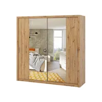 armoire portes coulissantes - rinker - 220 cm - chêne artisanal - avec miroir