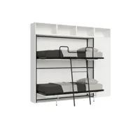 armoire lit escamotable horizontal superposé 2 couchages 85 kando avec matelas composition i frêne blanc