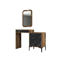 coiffeuse 4 tiroirs avec miroir mural secondo bois et noir effet marbre