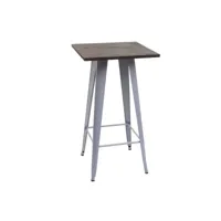 table haute hwc-a73 avec plateau en bois, table de bar, design industriel en métal 107x60x60cm ~ gris