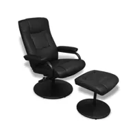 fauteuil chaise siège lounge design club sofa salon avec repose-pied cuir synthétique noir helloshop26 1102063par4
