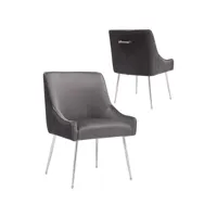 lot de 2 chaises de salle à manger design revêtement en velours gris foncé et piètement en acier inoxydable argenté collection havana viv-114138